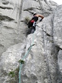 The last pitch of her block and the exit-pitch of the route. Again it starts with a slight run-out.