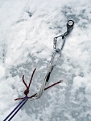 But there's also a lot to learn. Abalakov thread backed-up by an ice screw.